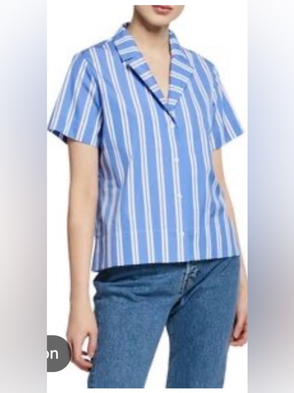 KULE The Tina Blue and White Stripe Button Down Top